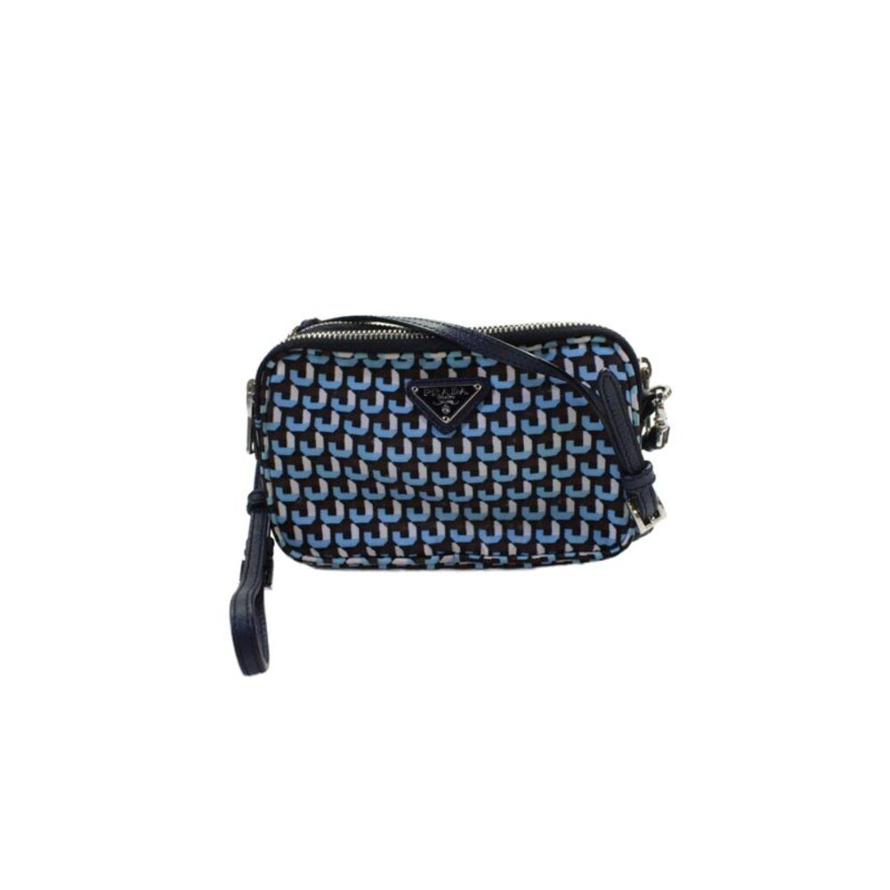 Prada Womens Printed Double Zip Small Crossbody Handbag Blue